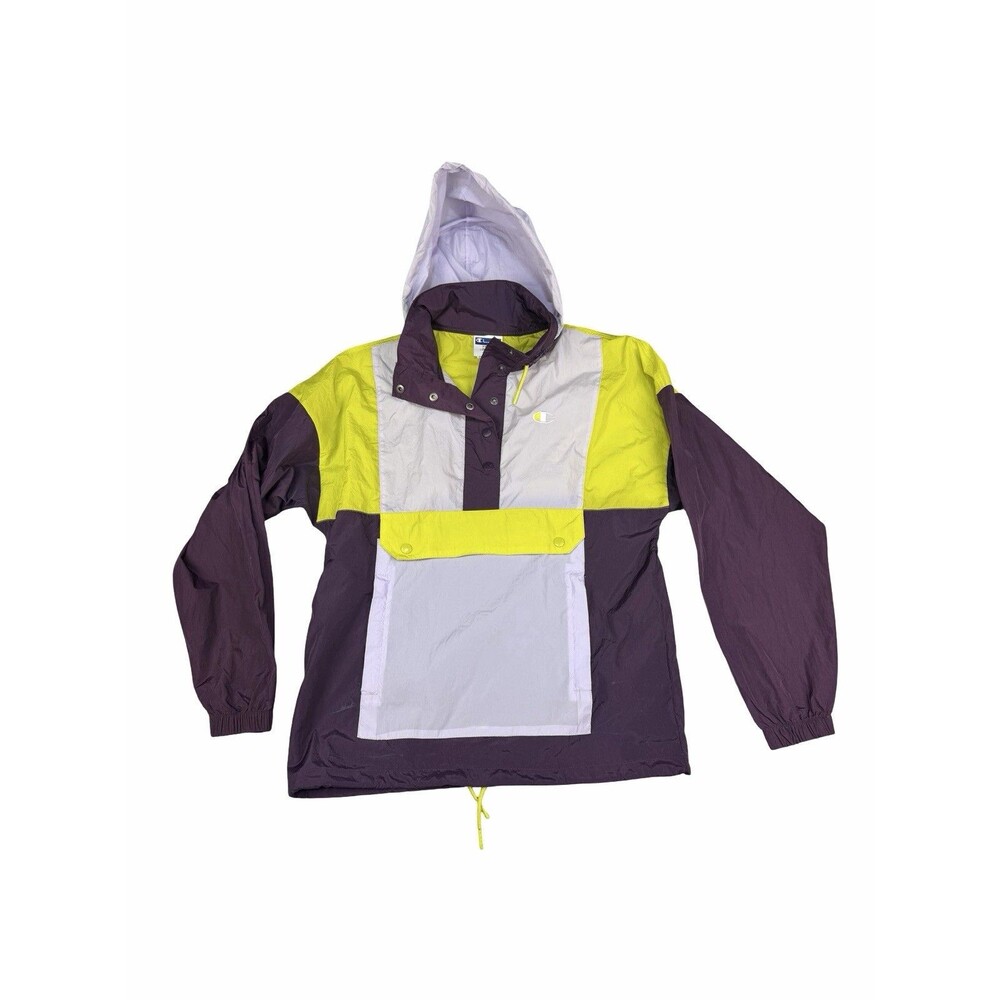 Champion Womens Colorblock Anorak Jacket Small Purple Yellow Windbreaker JL7287